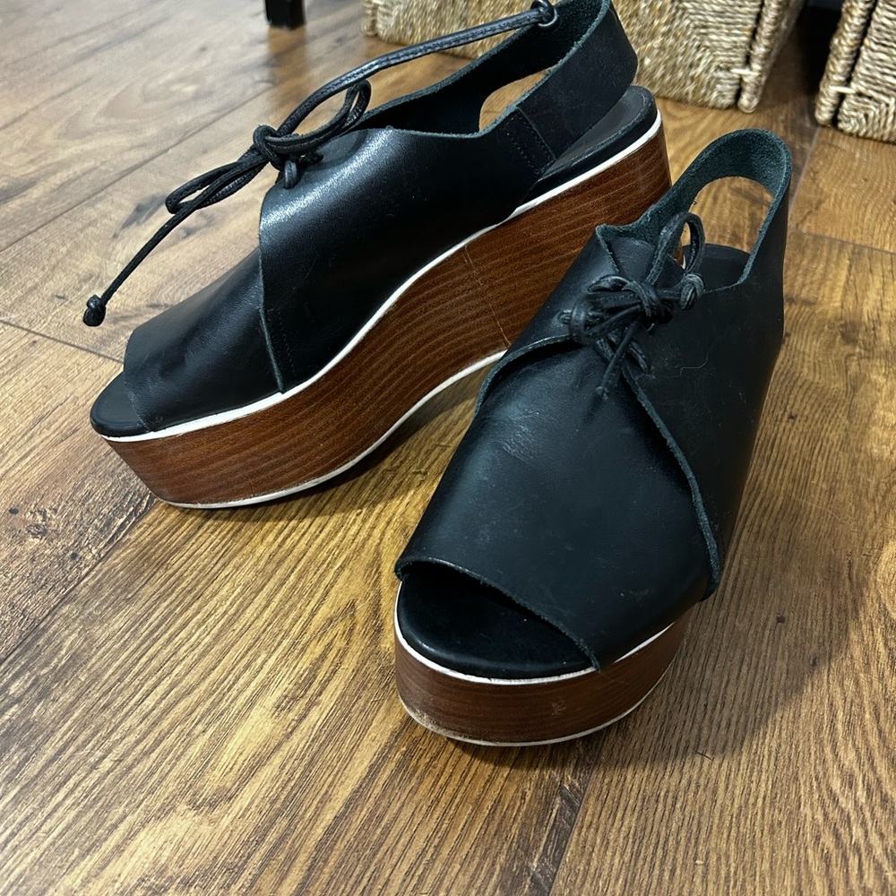 Tibi Black Leather Platform Sandals